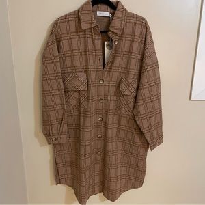 LOUNGE Nine Checkered Incense Melange High Low Button Up Shacket Shirt